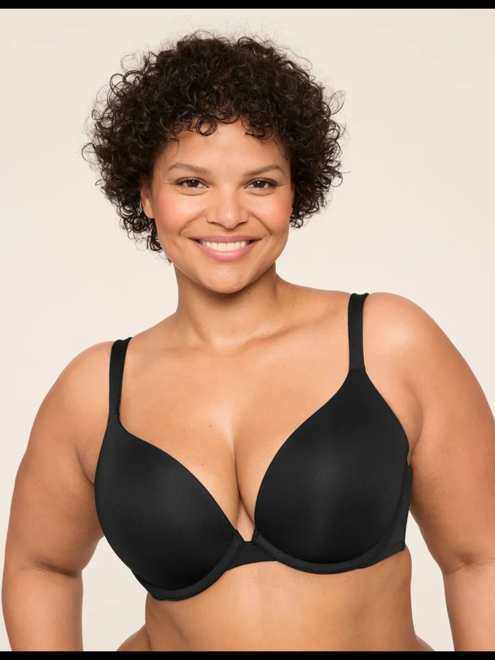 Lane Bryant Cacique Smooth Boost Plunge Underwire Padded Bra Black 44DD 1025095